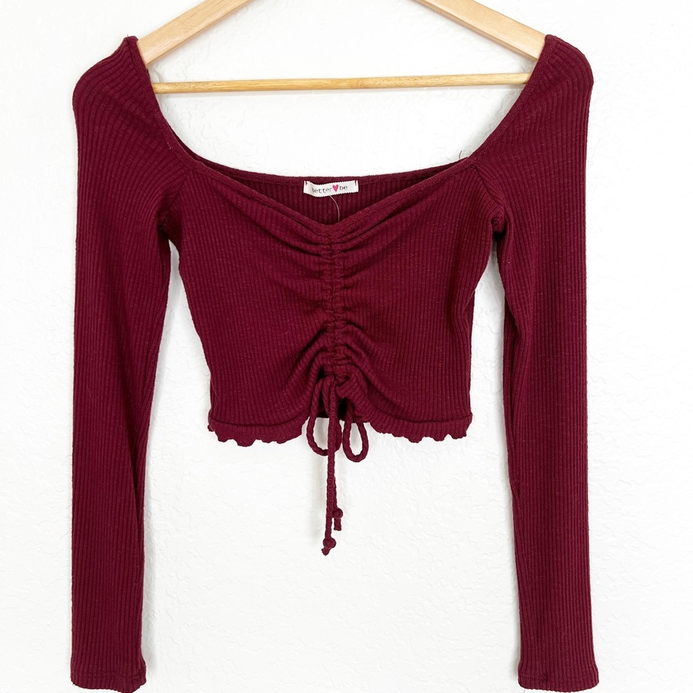 Burgundy long sleeve crop top sweater